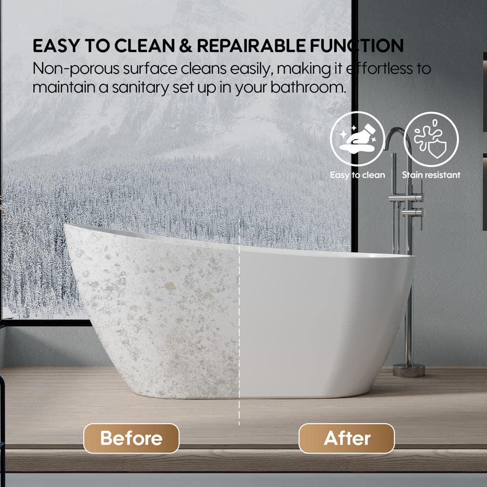 WELLFOR Comfy 67 in. x 31.5 in. Soaking Bathtub with Drain in Glossy White Freestanding 100% Pure Virgin Acrylic Bathtub (3)