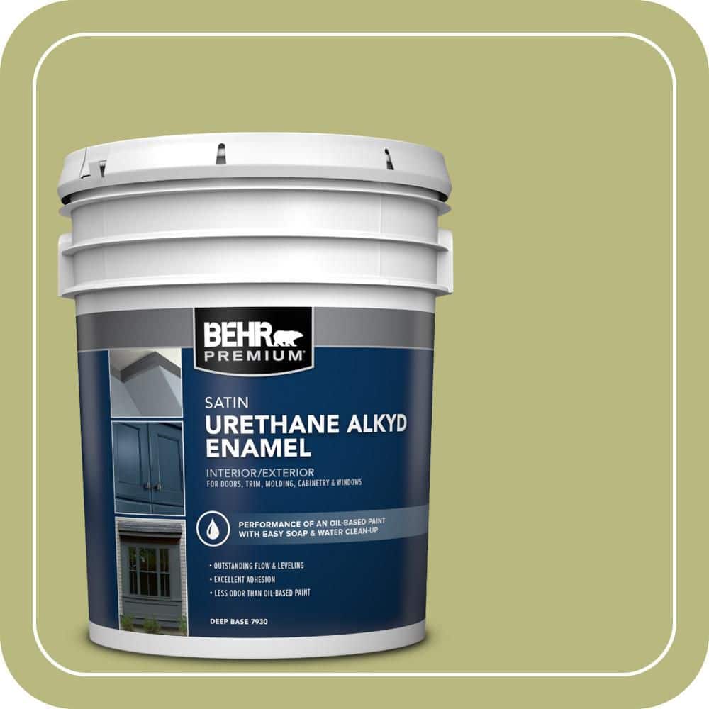 BEHR PREMIUM 5 gal. #400D-5 Grass Cloth Urethane Alkyd Satin Enamel Interior/Exterior Paint