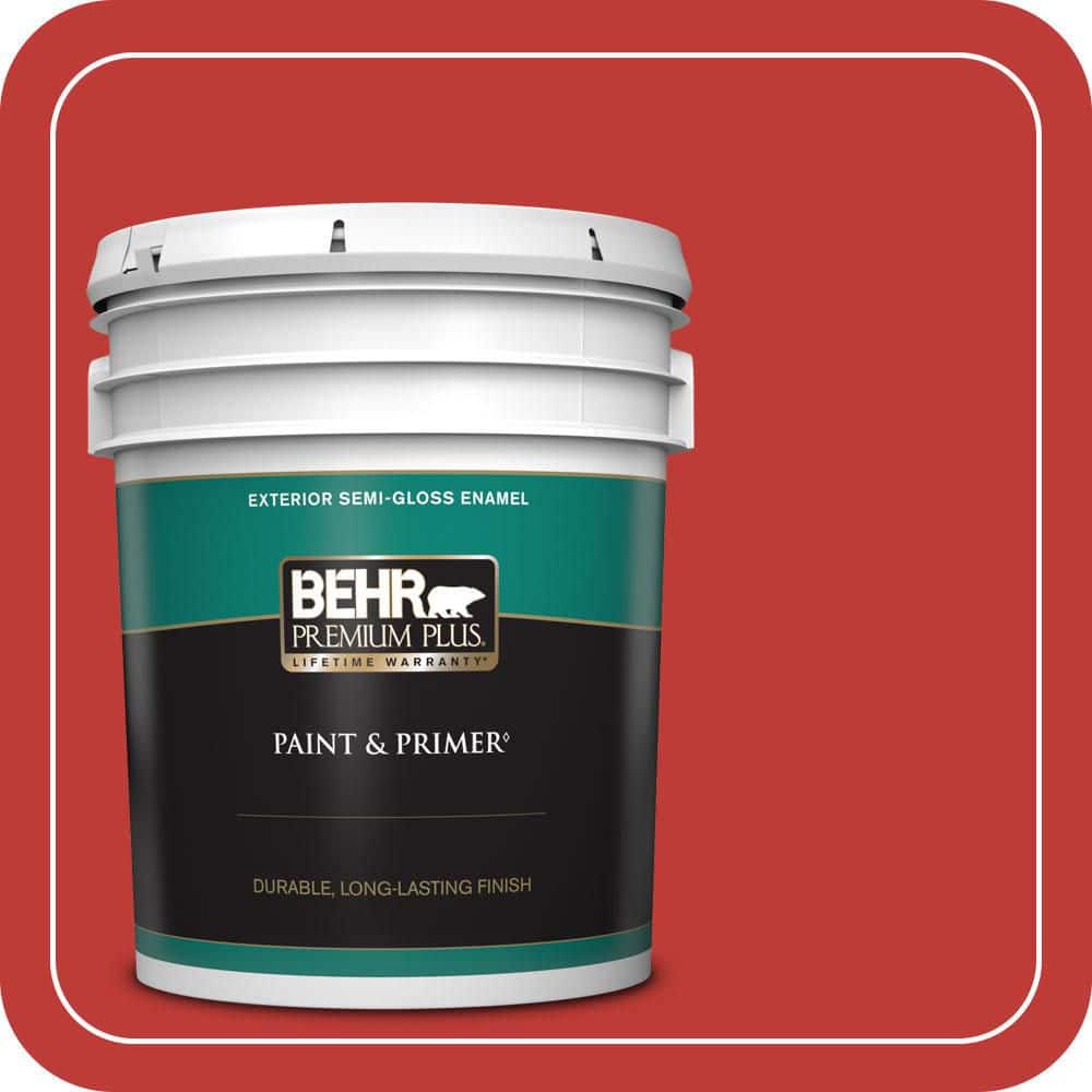 BEHR PREMIUM PLUS 5 gal. #P150-7 Flirt Alert Semi-Gloss Enamel Exterior Paint & Primer