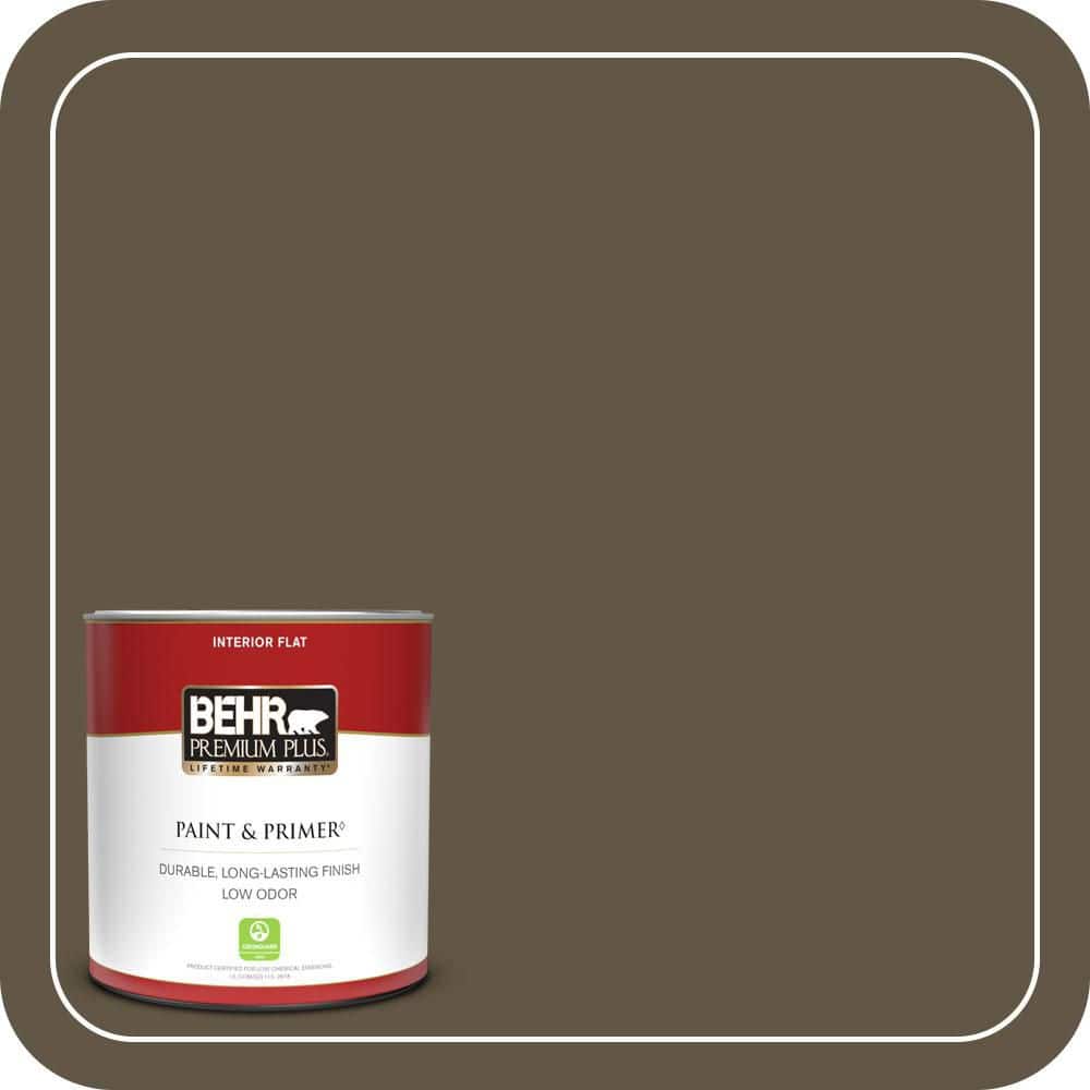 BEHR PREMIUM PLUS 1 qt. #QE-32 Treemoss Flat Low Odor Interior Paint & Primer
