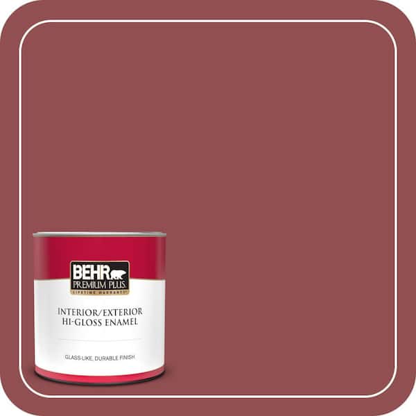 BEHR PREMIUM PLUS 1 qt. #PPU1-08 Pompeian Red Hi-Gloss Enamel Interior/Exterior Paint & Primer (2)