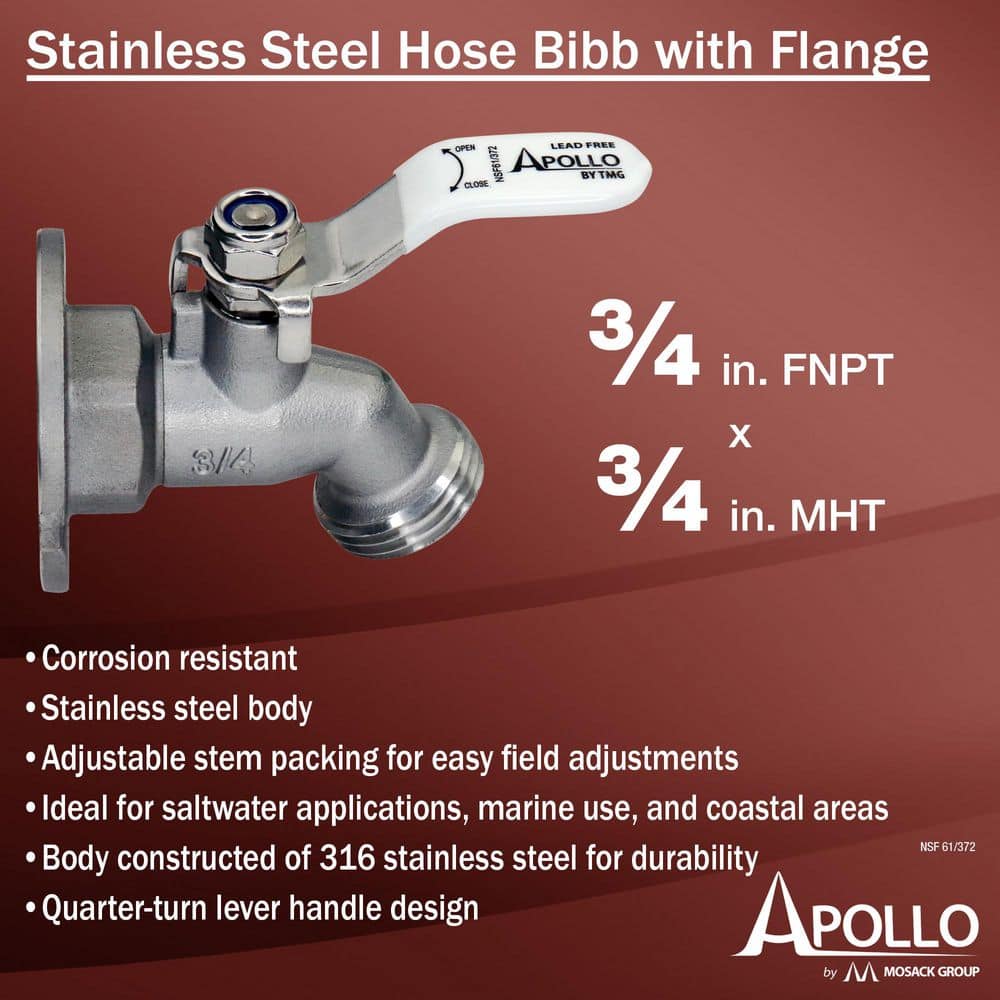 Apollo 3/4 in. FNPT x 3/4 in. MGHT Stainless Steel Quarter Turn Hose Bibb Shut-Off Valve with Flange (2)