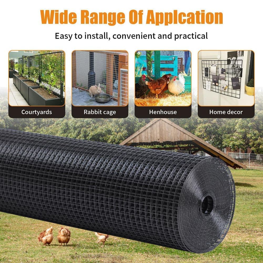 WRIGHTMASTER 36 in. x 50 ft. 19-Gauge Black Vinyl Welded Wire Fencing for Garden Fencing and Pet Enclosures, Welded Metal (3)
