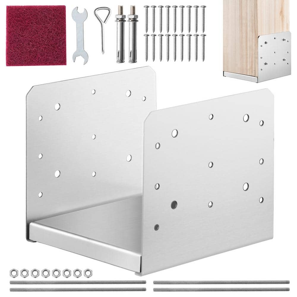 VEVOR 8 in. x 8 in. Post Base 1-Piece Stainless Steel Adjustable Post Anchor Bracket Internal 7.8 in.x 7.3 in. Adjustable Base (1)