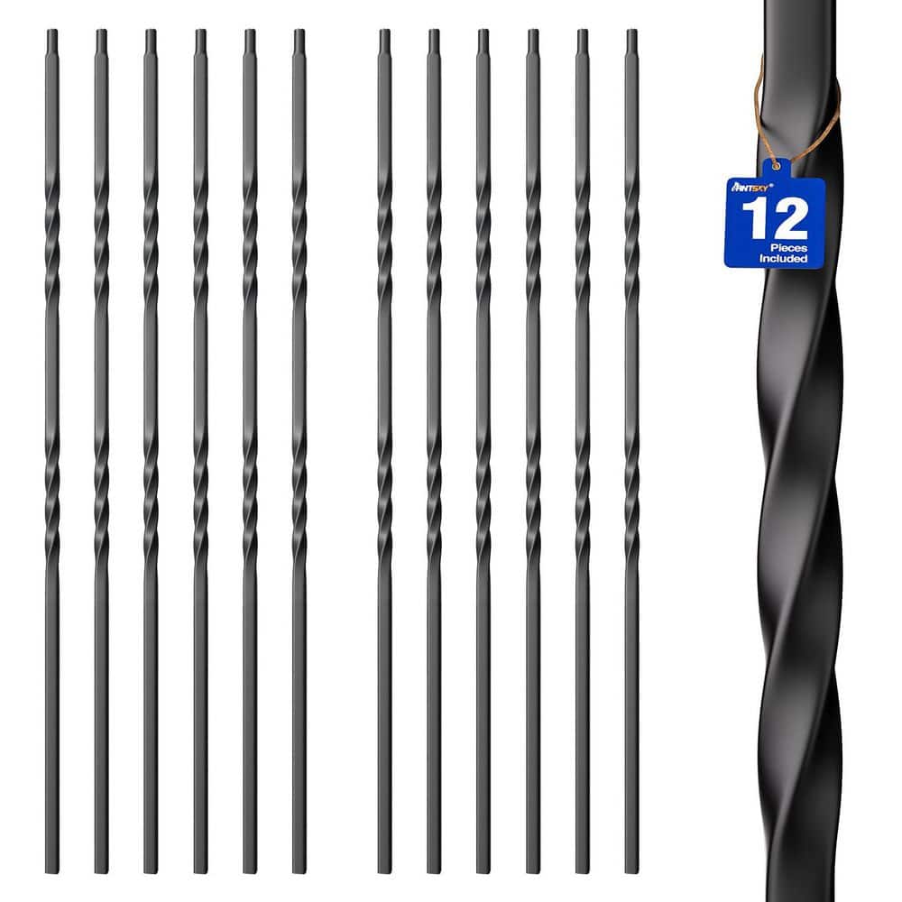Afoxsos 45.6 in. H x 3.5 in. W Black Cast Iron Stair Railing Kit Double Twist Hollow for Indoor Staircase 12-Pack Aluminum (1)