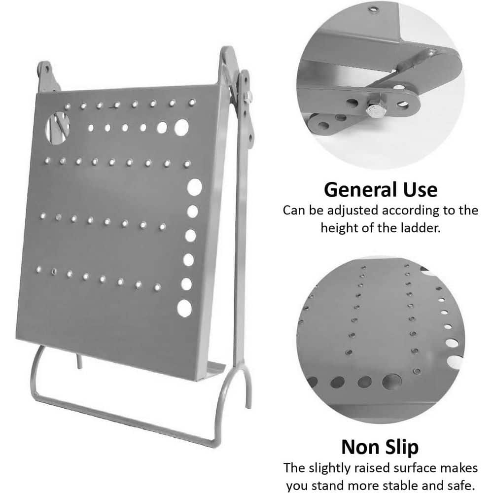 Helhom Silver Gray Ladder Platform Attachment with 400 lb. Capacity, Anti-Slip Extension Ladder Step, Ladder Accessories (2)