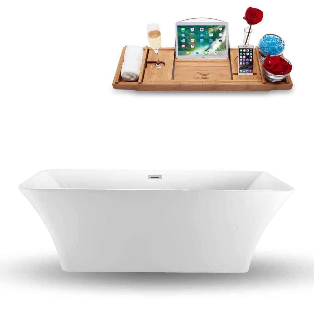 Streamline 71 in. Acrylic Flatbottom Non-Whirlpool Bathtub Glossy White with Polished Gold Drain and Overflow Cover (1)