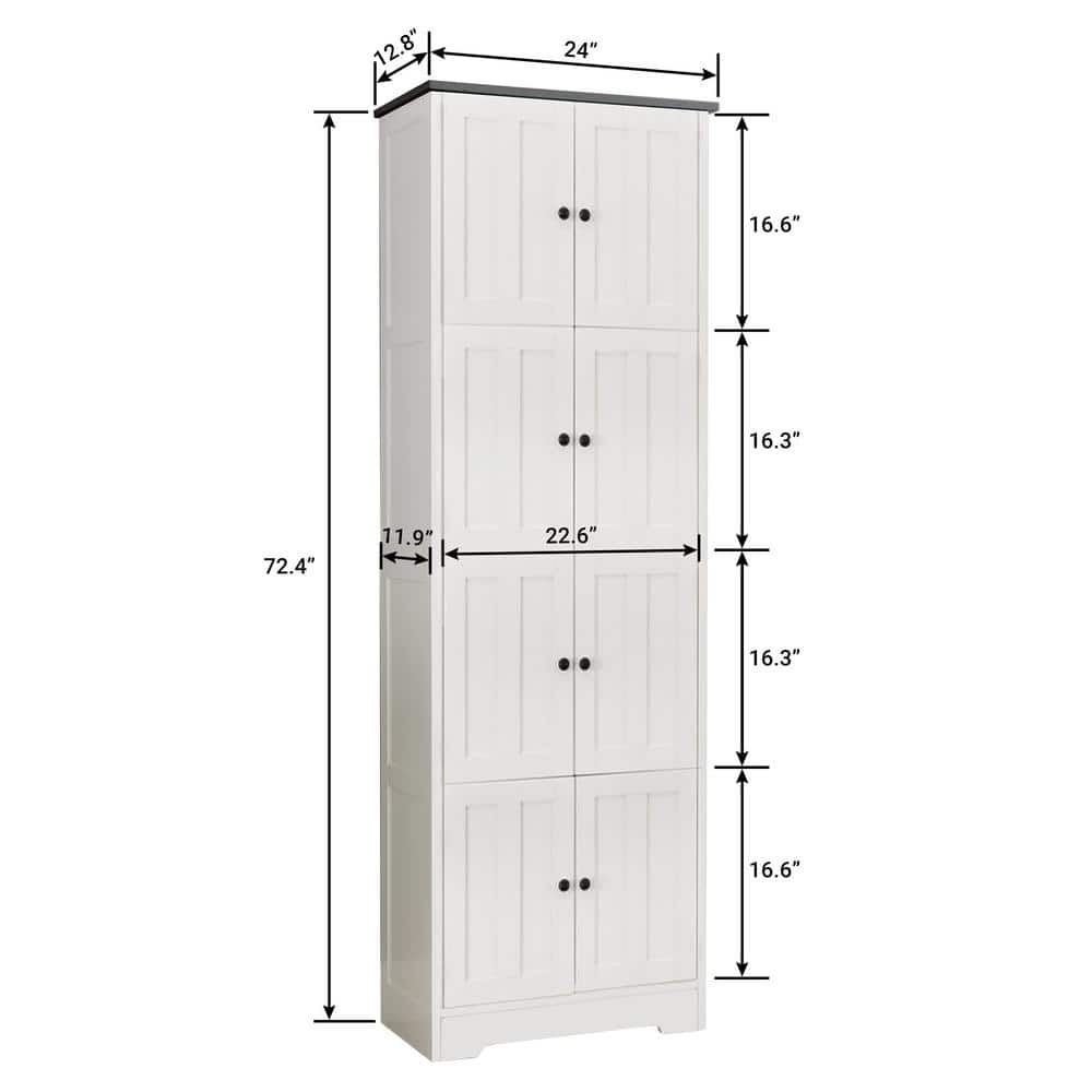 Unbranded 24 in. W 12.8 in. D 72.4 in. H MDF Linen Cabinet with 8-Doors and 4-Shelves (4)