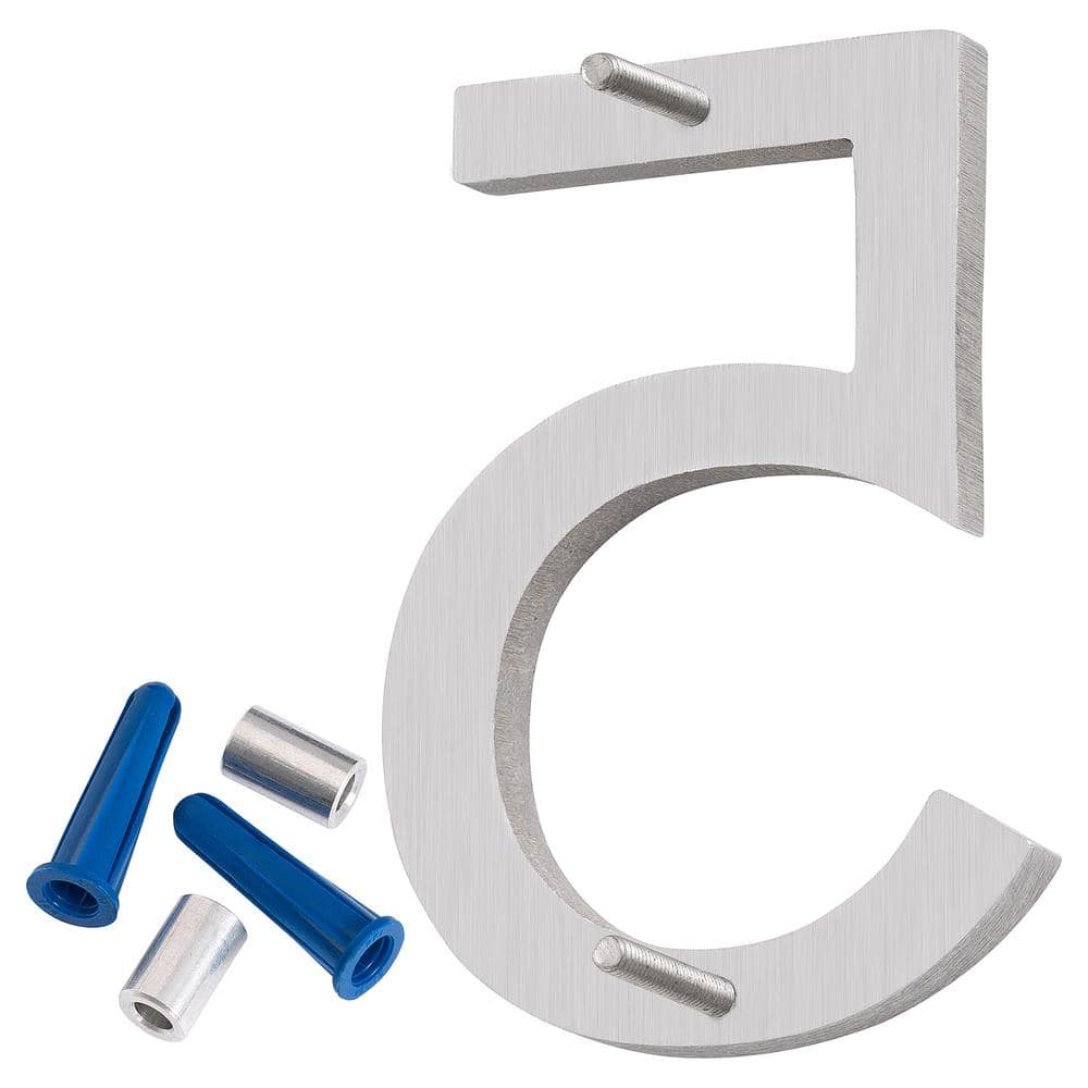Montague Metal Products 16 in. Brushed Aluminum Floating or Flat Modern House Number 5 (3)