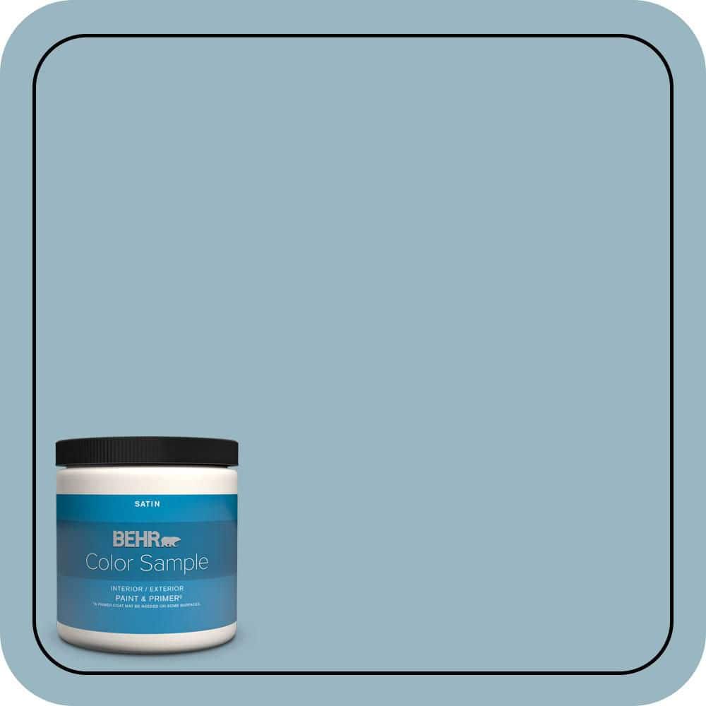 BEHR PREMIUM PLUS 8 oz. #S470-3 Peaceful Blue Satin Enamel Interior/Exterior Paint & Primer Color Sample