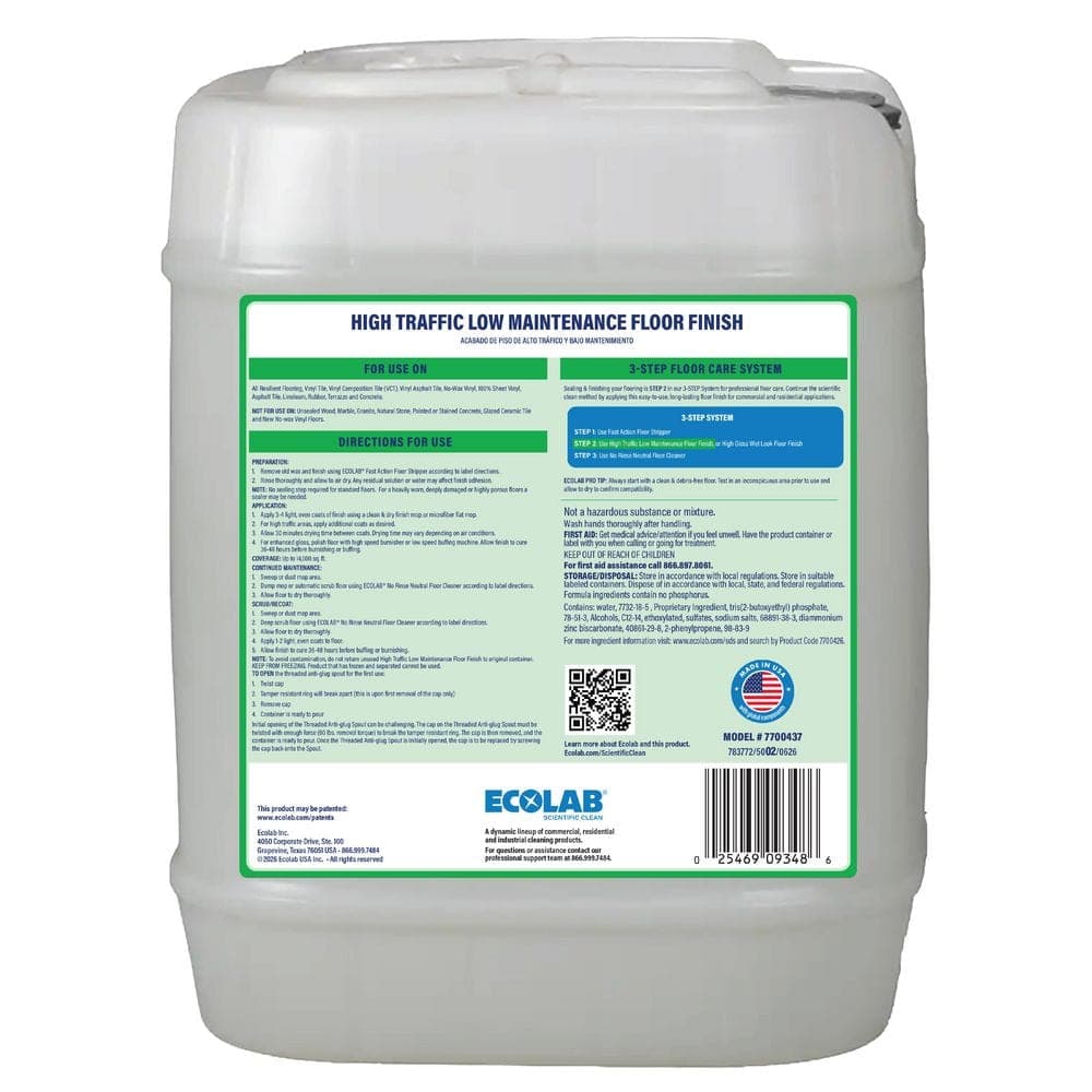 ECOLAB 5 Gal. High Traffic Low Maintenance Non Slip Floor Finish for Concrete, Vinyl, Epoxy, Linoleum Flooring (4)