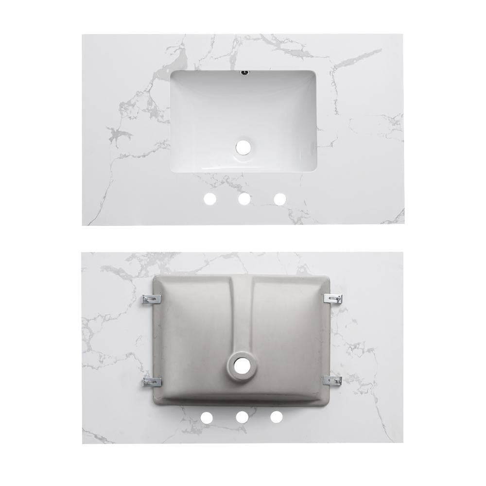 YASINU Mabelly 37 in. W 22 in. D Engineered Stone Composite White Rectangular Bath Vanity Top Belly White (3)