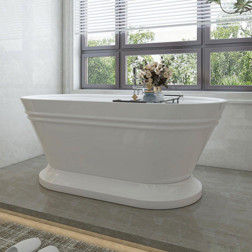 Vanity Art Versailles 59 in. x 29.5 in. Acrylic Flatbottom Freestanding Soaking Bathtub with Center Drain in White/Polished Chrome (3)