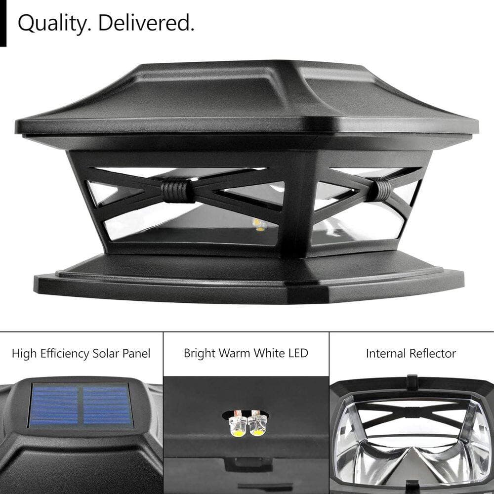 Afoxsos Outdoor Solar Powered Post Cap Lights with Bases for Wooden Posts Slate Black 4-Pack Bright LED Fit 4x4 5x5 6x6 (2)