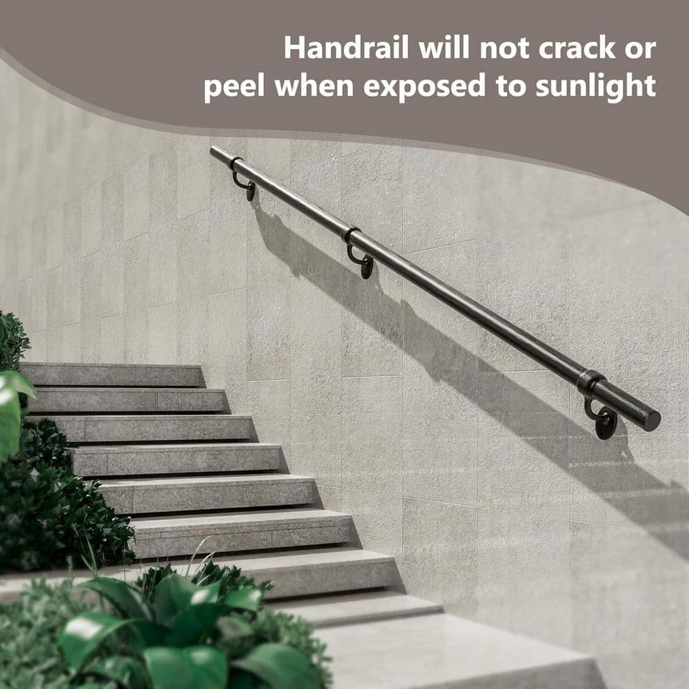 Afoxsos 5 Feet Aluminum Stair Railing Indoor Outdoor Hand Rails Wall Mount Round Porch Railing Industrial Handrails (3)