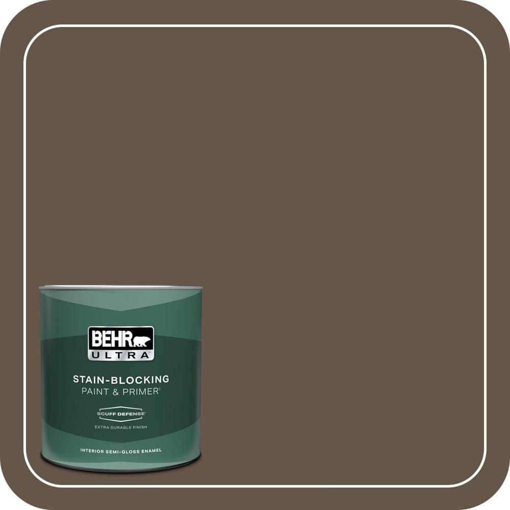BEHR ULTRA 1 qt. #N220-7 Cavalry Brown Extra Durable Semi-Gloss Enamel Interior Paint & Primer