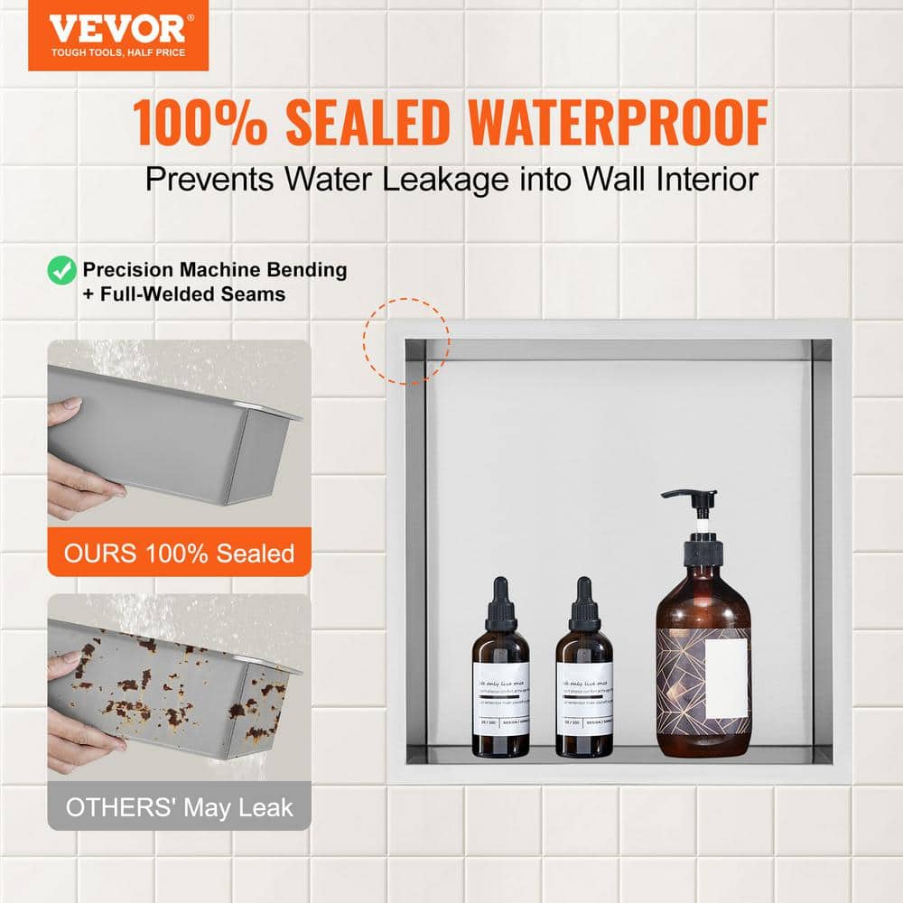 VEVOR 13 in. W x 13 in. H x 4 in. D 304 Stainless Steel Shower Niche in Black Wall-Inserted Niche Recessed Double Shelves (3)