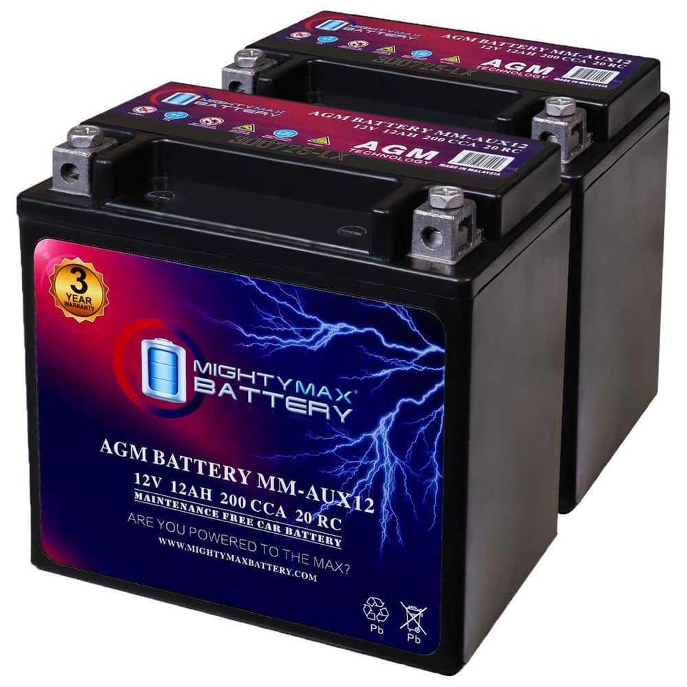 MIGHTY MAX BATTERY MM-AUX12 Auxiliary Battery 12V 12Ah, 22RC, 200 CCA Rechargeable AGM Car Battery (1)