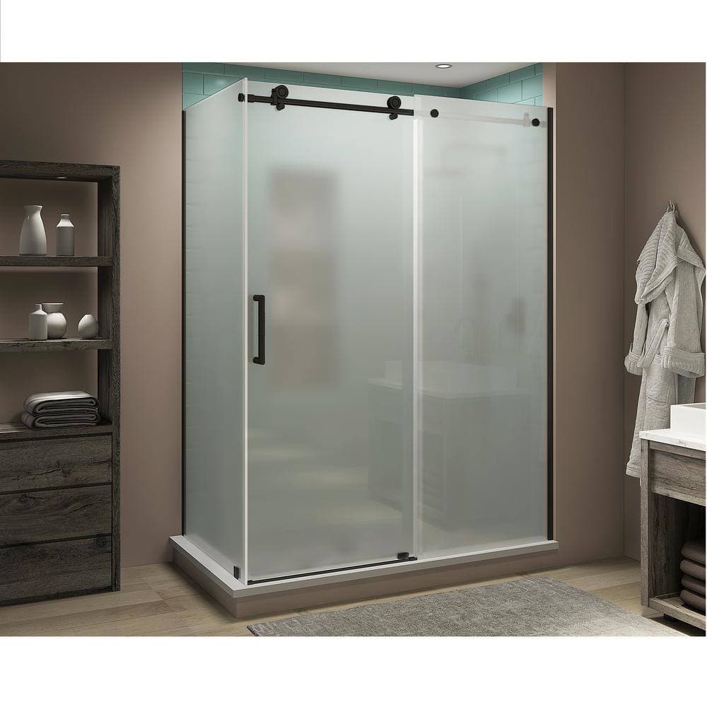Aston Coraline XL 68 in. - 72 in. x 30 in. x 80 in. Frameless Corner Sliding Shower Enclosure Frosted Glass in Matte Black (1)