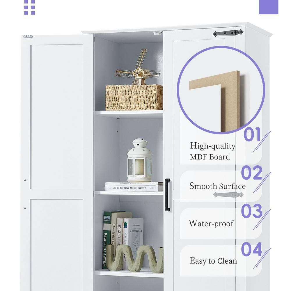 Tileon 31 in. W x 16 in. D x 69 in. H White Linen Cabinet, Freestanding Bath Storage Cabinet with Drawer and Adjustable Shelf (3)