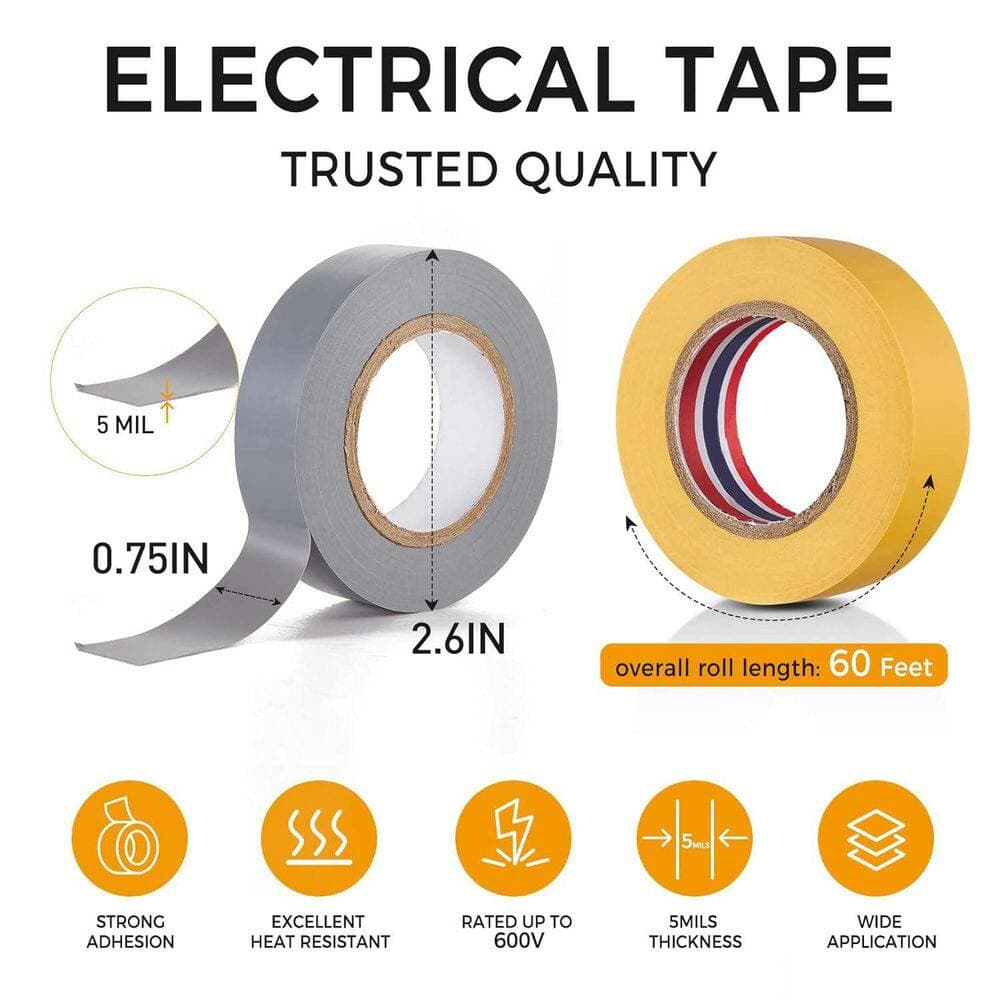 Yichuhaoxi 3/4 in. x 60 ft. Electrical Tape Waterproof Heat Resistant Insulation Rainbow Multi-Colored 10-Pack (3)