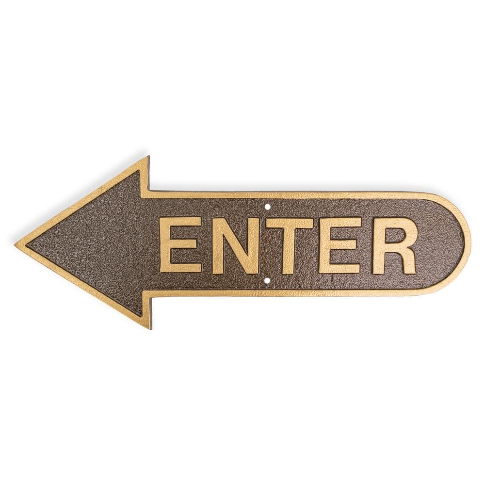 Montague Metal Products 6" x 15.5" Left Arrow Enter Statement Plaque Sign-Hammered Bronze