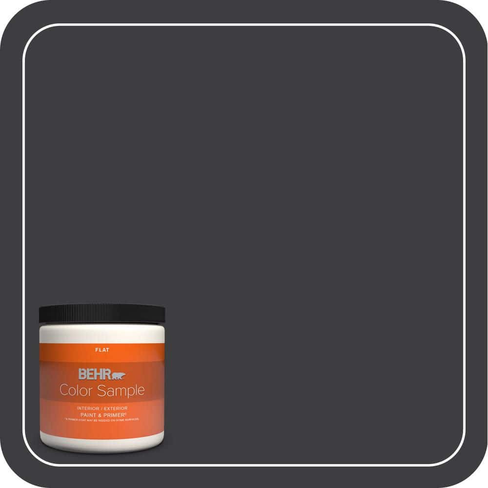 BEHR PREMIUM PLUS 8 oz. #PPH-34 Black Smoke Flat Interior/Exterior Paint & Primer Color Sample