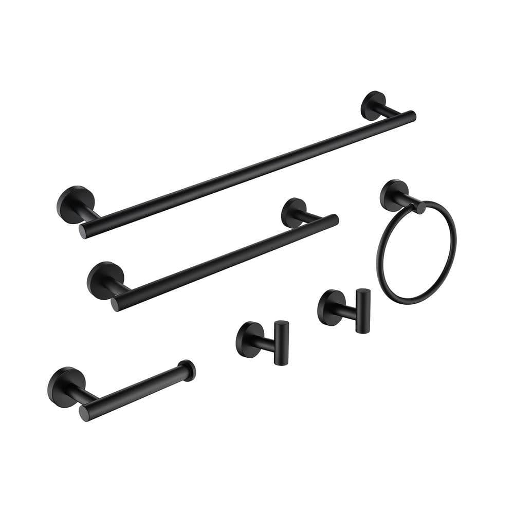 GQB 6-Piece Bath Hardware Set with 23.6 in. Towel Rack, Towel Ring, Towel Hook, Toilet Paper Holder