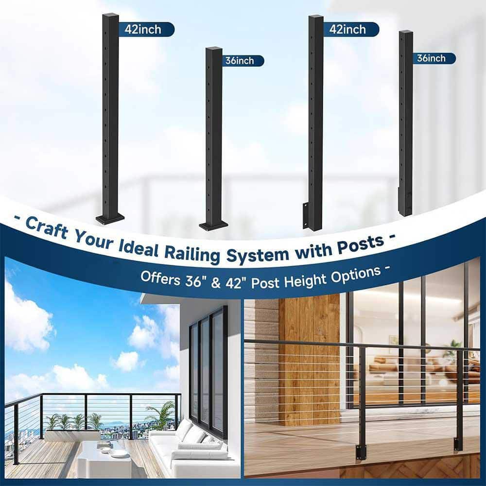 Afoxsos 42 in. x 2 in. Stainless Steel Rectangular Handrail Matte Black Cuttable Deck Stair Railing 2 Pack w/ Nylon Balustrade (2)