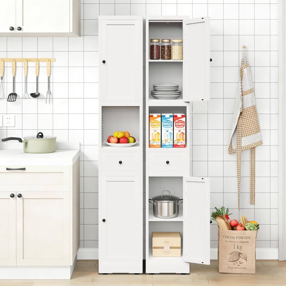 Flynama 71" White 5-Tier Narrow Metal Bathroom Storage Cabinet with 2 Doors & Adjustable Shelves (3)