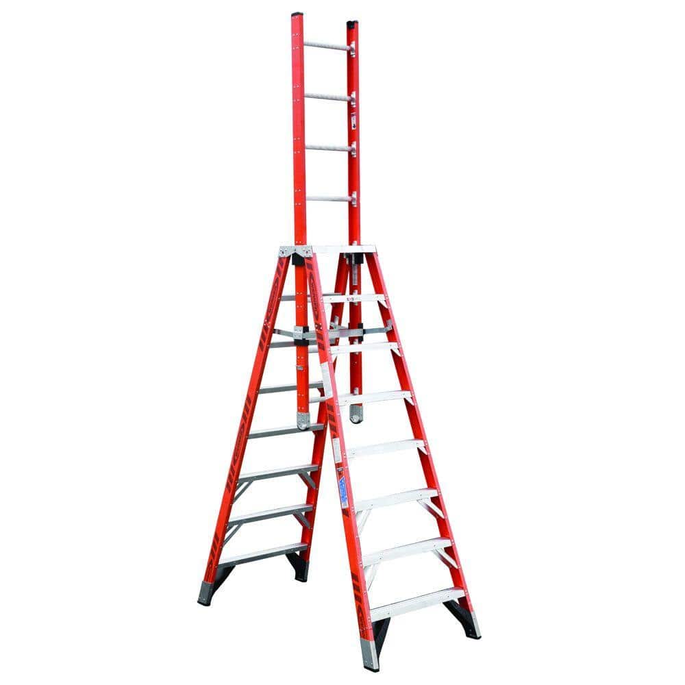 Werner Fiberglass Extension Trestle Step Ladder with 300 lb. Load Capacity Type IA Duty Rating