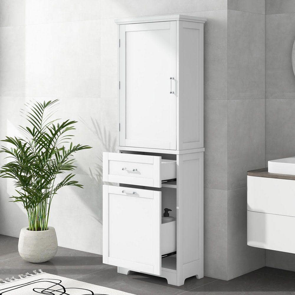 Unbranded 20 in. W x 13.5 in. D x 68.4 in. H White Linen Cabinet with 2-Drawers and Adjustable Shelf Bathroom Storage Cabinet (3)