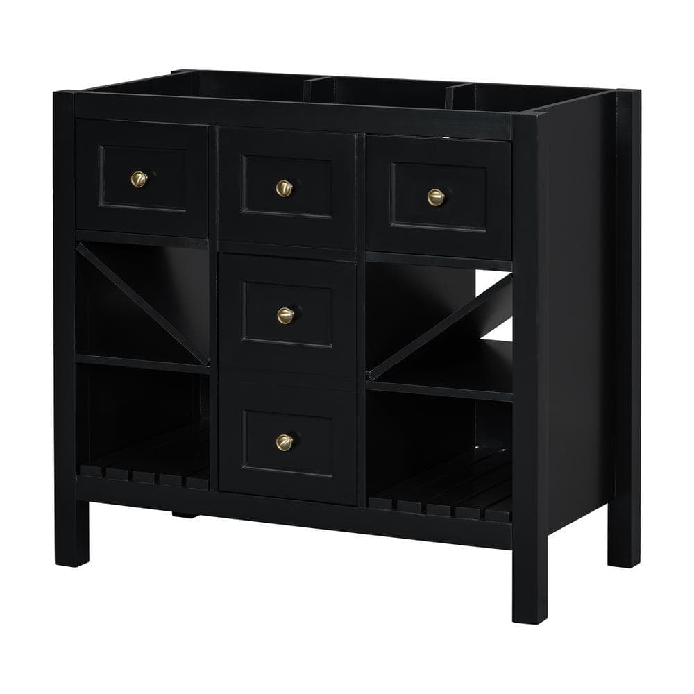 Lycvki 35.51 in. W x 17.87 in. D x 33 in. H Freestanding Single Bath Vanity Cabinet without Top with 3 Drawers in Black (3)
