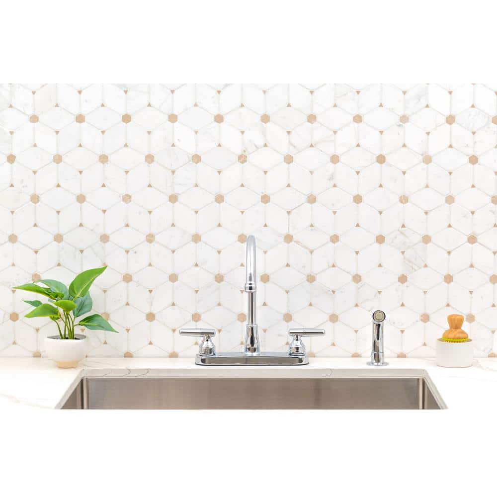 MSI Cecily Creme 11 in. x 13 in. x 0.38 in. Polished Marble Mesh-Mounted Mosaic Floor and Wall Tile (0.95 sq. ft./Each) (3)