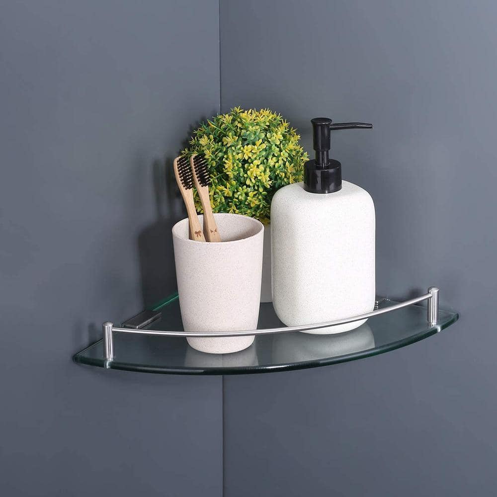 ACEHOOM 14 in. W x 10 in. D x 1.6 in. H Wall Mount Bathroom Corner Triangle Glass Shelf (3)