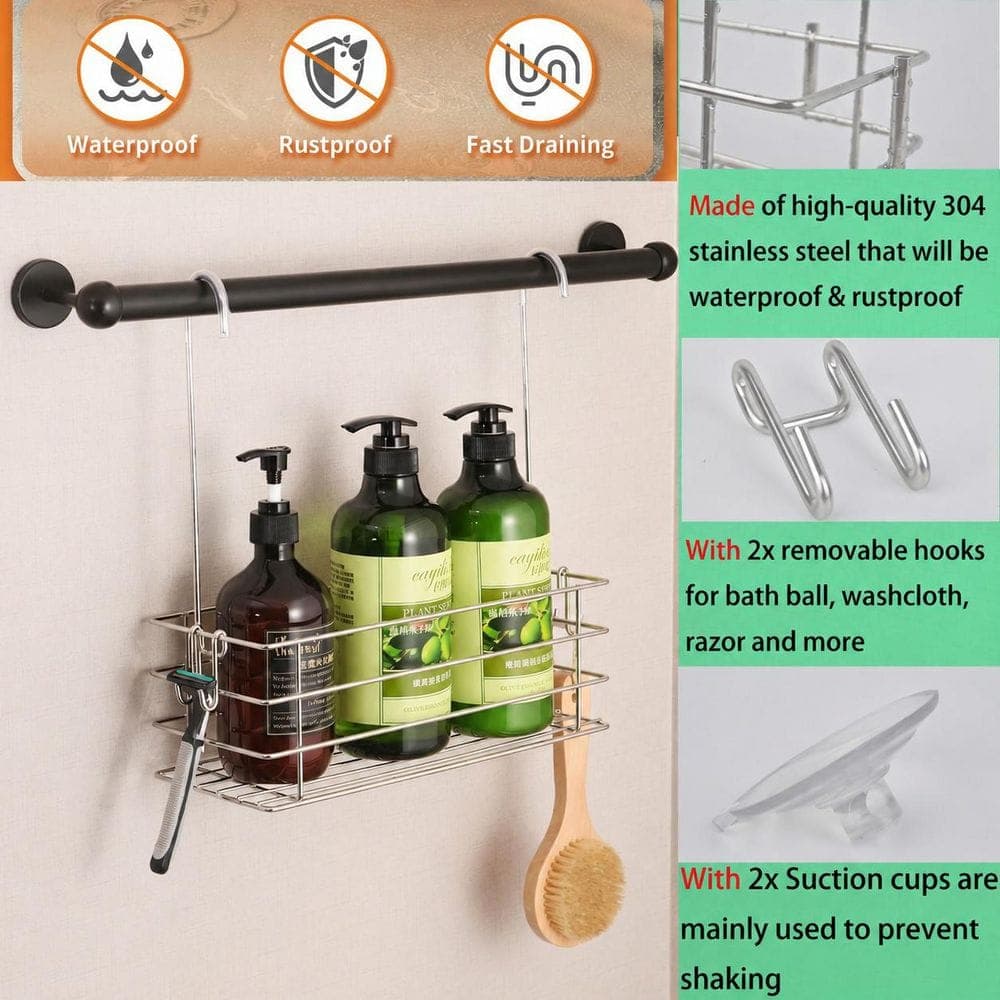 Unbranded Single-Tier Hanging Shower Caddy 304 Stainless Steel Over the Door Bath Organizer Basket with Swivel Hook (3)