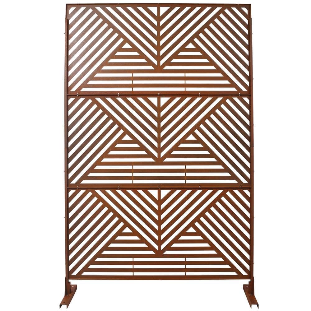 Zeus & Ruta 76 in. H Rust Red Steel Outdoor and Indoor Freestanding Privacy Screens for Deck, Balcony, Patio, Outside, Lawn, Garden (1)