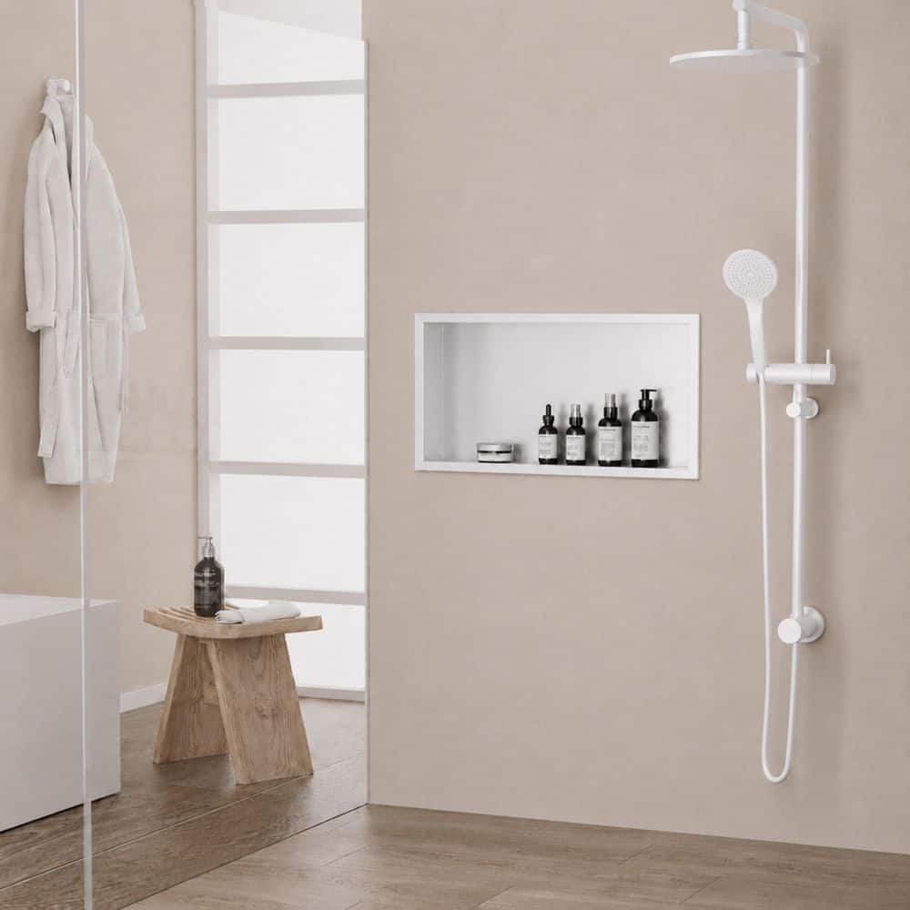 Yuaris 30 in. W x 12 in. H x 4 in. D Waterproof Recessed Shower Niche Storage Shelf in White, No Tile Needed (1)