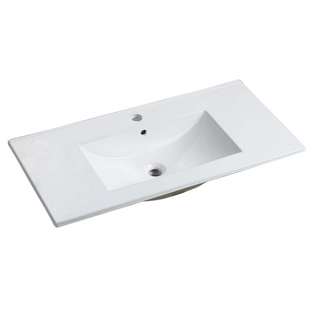 LIVACA 35.80 in. x 18.30 in. Drop-In Bathroom Sink in White Ceramic with Pre-Drilled Single Faucet Hole and Overflow (1)