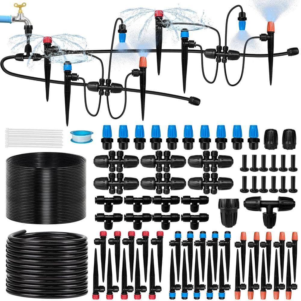 Unbranded 230FT Drip Irrigation System Kit Adjustable Sprinklers Black 40 Nozzles and Emitters (2)