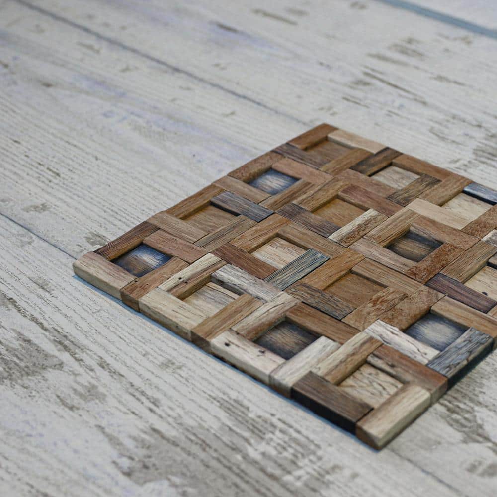 Ekena Millwork 11-7/8 in. x 11-7/8 in. x 3/4 in. Freeport Boat Wood Mosaic Wall Tile Natural (11-Pack) (3)