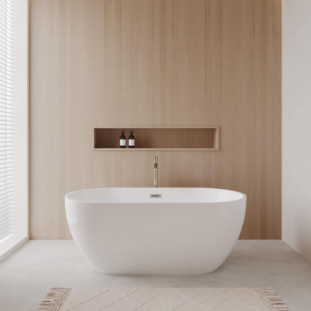 Wyndham Collection Juno 5.3 ft. Acrylic Flatbottom Non-Whirlpool Bathtub in White with Brushed Nickel Trim and Faucet (1)