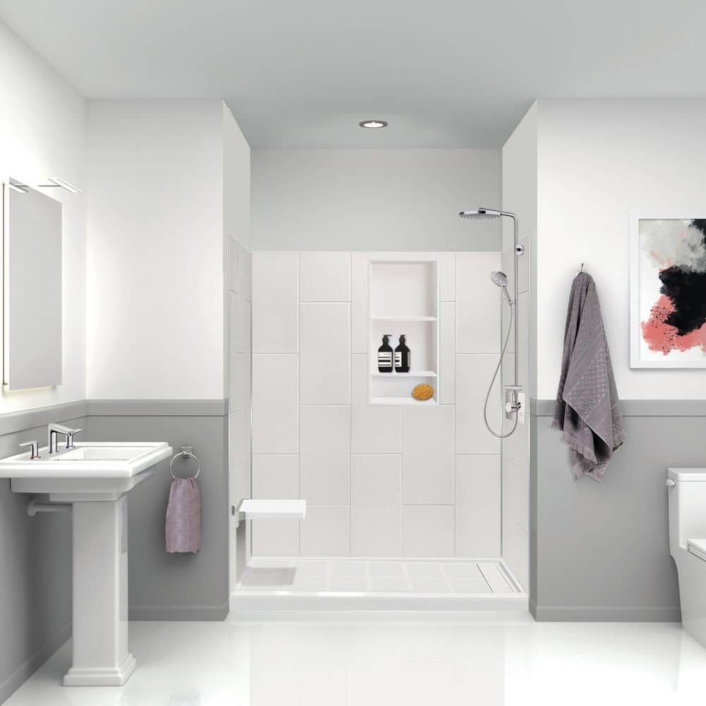 Transolid Prodigy 60 in. W x 72 in. H x 36 in. D 3-Piece Glue-Up Alcove Shower Surround in White Vertical Tile (1)