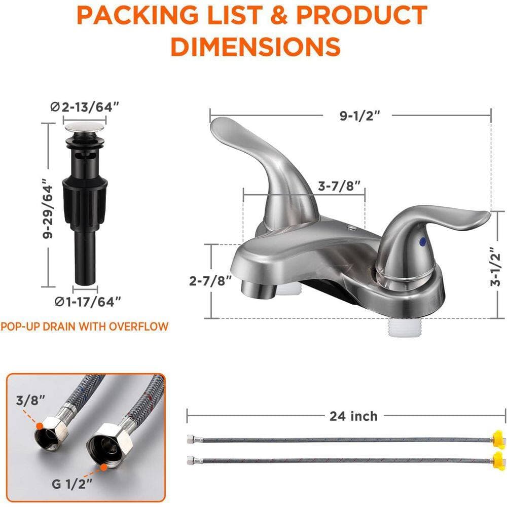 Wudkey 1-Piece Dual Handles Bathroom Sink Faucet Includes Pop-up Drain, Supply Hoses, for Sink Vanity (2)
