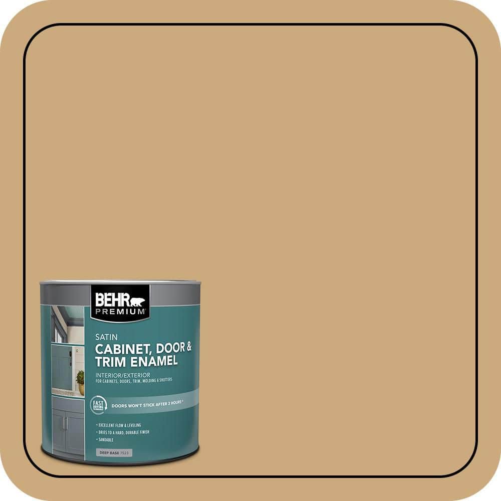 BEHR PREMIUM 1 qt. #S300-4 Flax Straw Satin Enamel Interior/Exterior Cabinet, Door & Trim Paint (1)