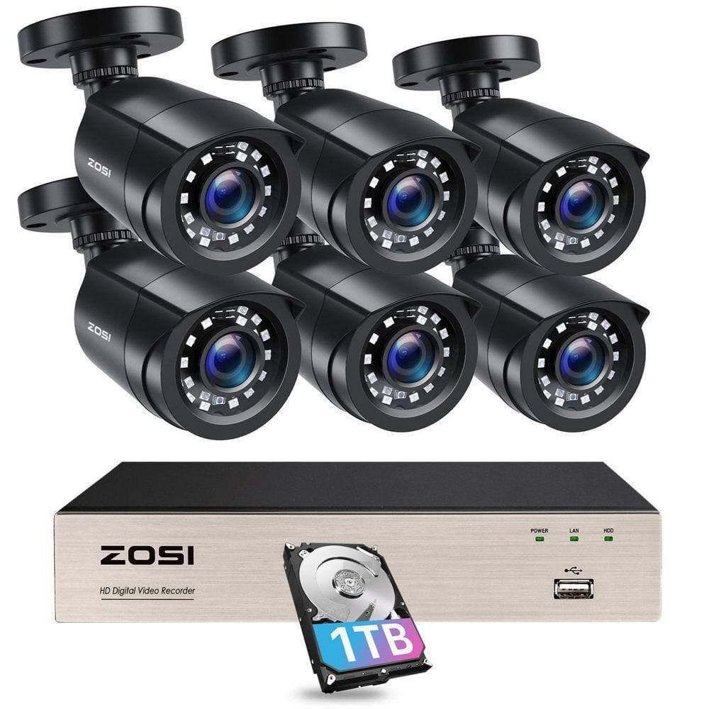ZOSI 8-Channel 1080p FHD 1TB HDD DVR Home Surveillance System with 6-Wired Bullet Cameras (1)