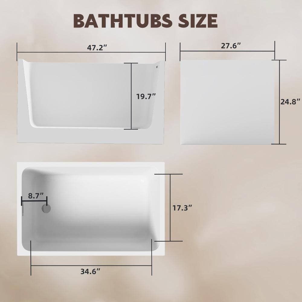 Cuschoice 47 Inch Acrylic Freestanding Bathtub, White Rectangular, High Gloss, Chrome Overflow,Pop-Up Drain,Easy clean (3)