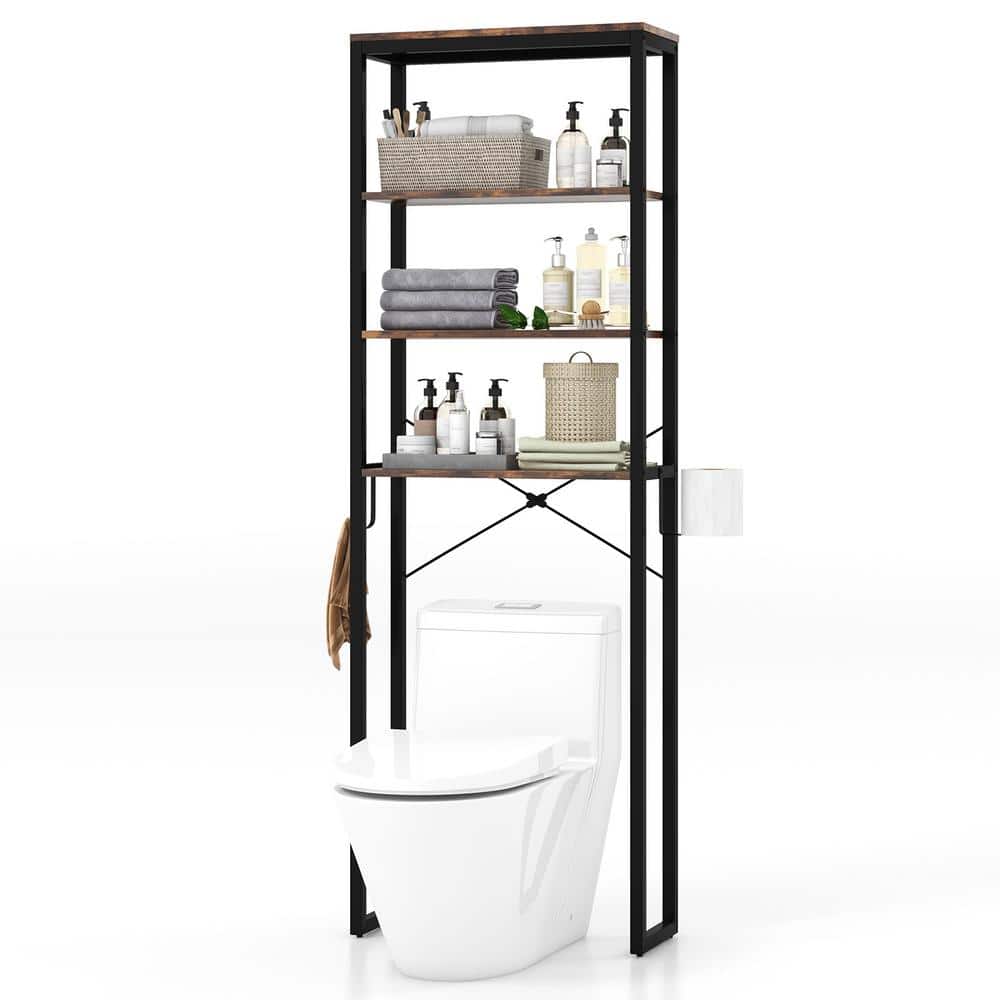 ANGELES HOME 24 in. W x 70 in. H x 10 in. D Rustic Brown 4-Tier Over the Toilet Storage