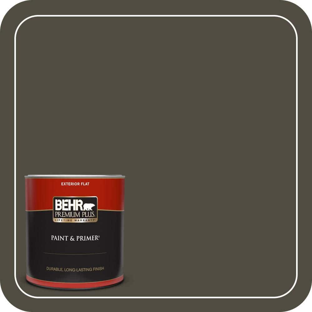 BEHR PREMIUM PLUS 1 qt. #S-H-760 Olive Leaf Flat Exterior Paint & Primer