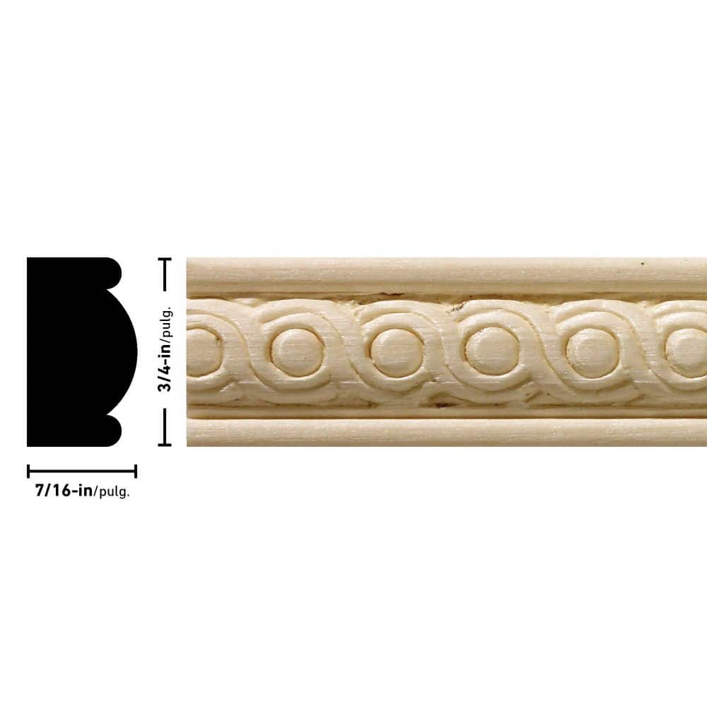 Ornamental Mouldings 7/16 in. x 3/4 in. x 96 in. Hardwood White Unfinished Rondele Trim Moulding (3)